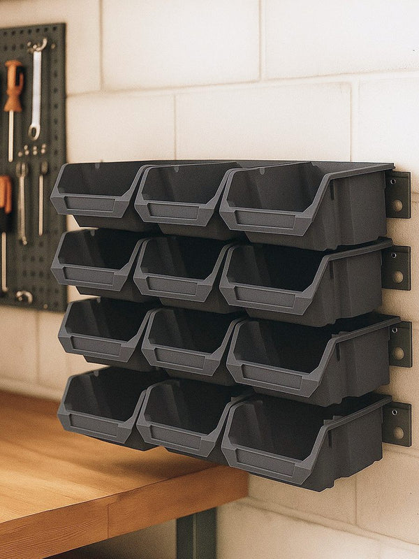 Flagship Bin Wall – 12 Bins + 4 Wall Rails, Graphite