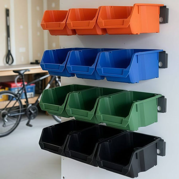 Flagship Bin Wall – 12 Bins + 4 Wall Rails, Multicolor