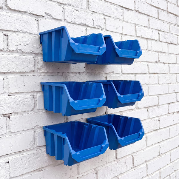 Medium Bin Kit – 6 Bins + 3 Wall Rails, Blue