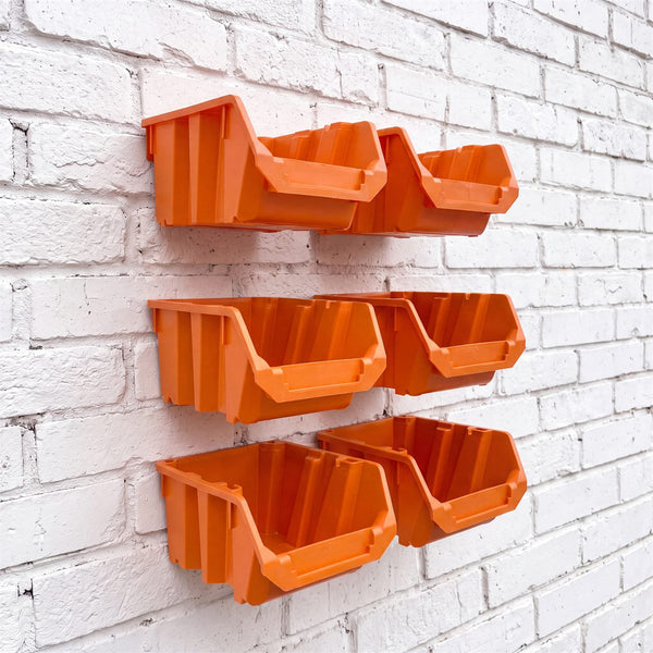 Medium Bin Kit – 6 Bins + 3 Wall Rails, Orange