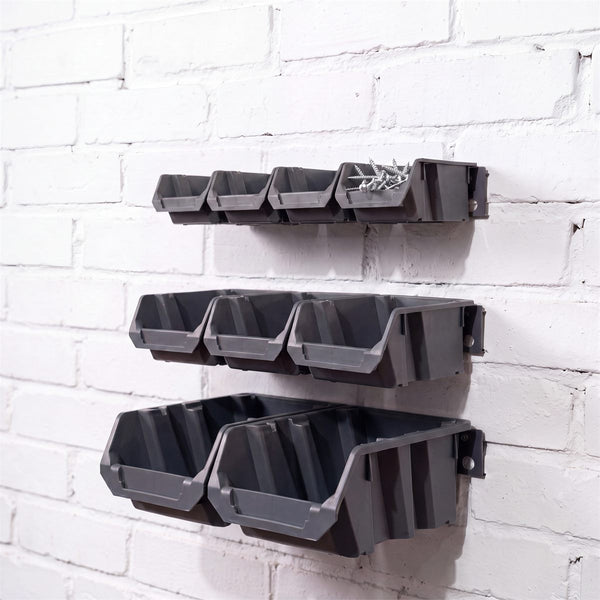 Mixed Bin Kit – 9 Bins in 3 Sizes + 3 Wall Rails, Graphite