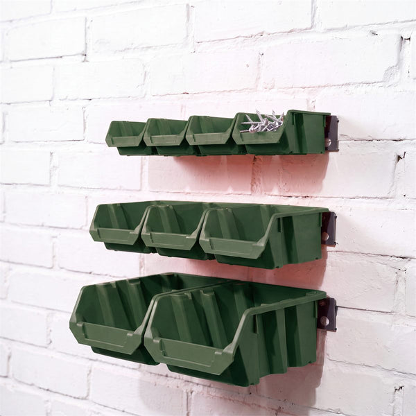 Mixed Bin Kit – 9 Bins in 3 Sizes + 3 Wall Rails, Khaki