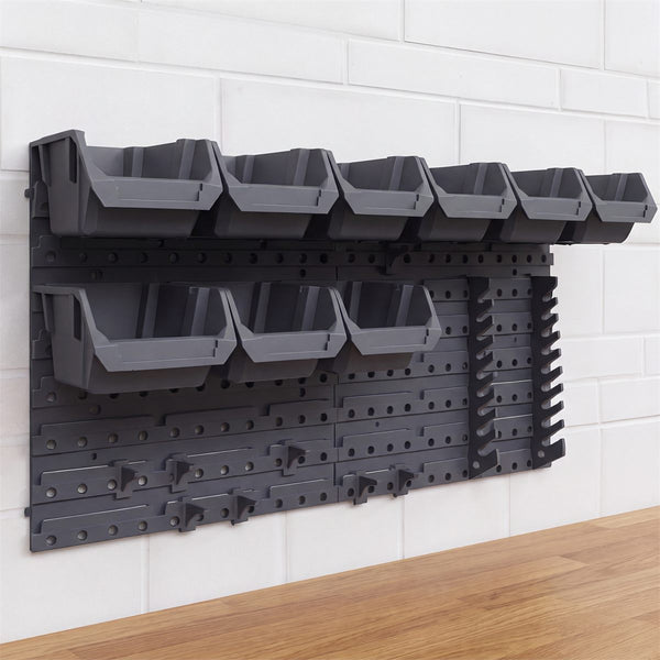 Pegboard Wall Kit MP9102 – Panels, 9 Bins, 10 Hooks & 2 Combs, Graphite