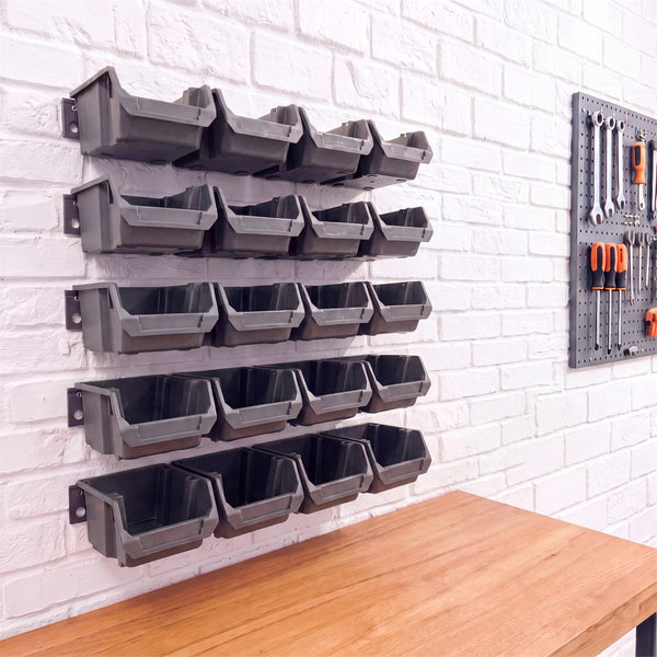 Small Bin Kit – 20 Bins + 5 Wall Rails, Graphite
