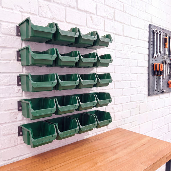 Small Bin Kit – 20 Bins + 5 Wall Rails, Khaki