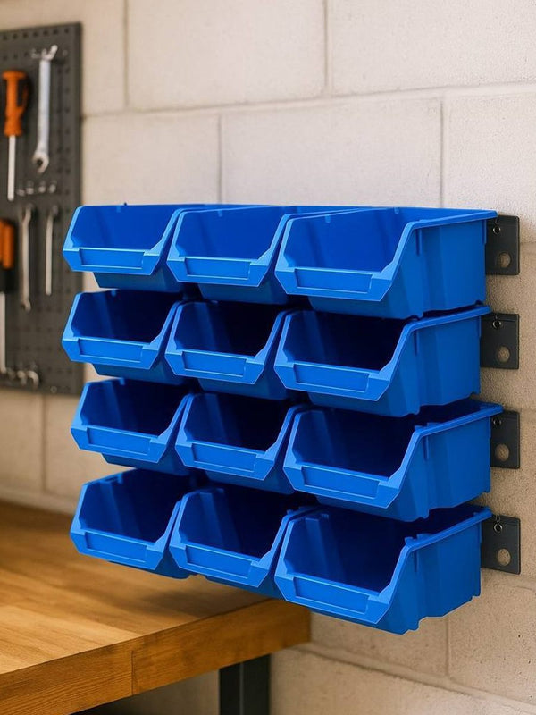 Flagship Bin Wall – 12 Bins + 4 Wall Rails, Blue