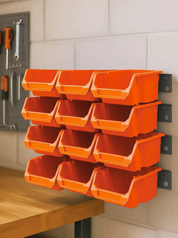 Flagship Bin Wall – 12 Bins + 4 Wall Rails, Orange