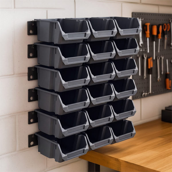 Flagship Bin Wall – 18 Bins + 6 Wall Rails, Graphite