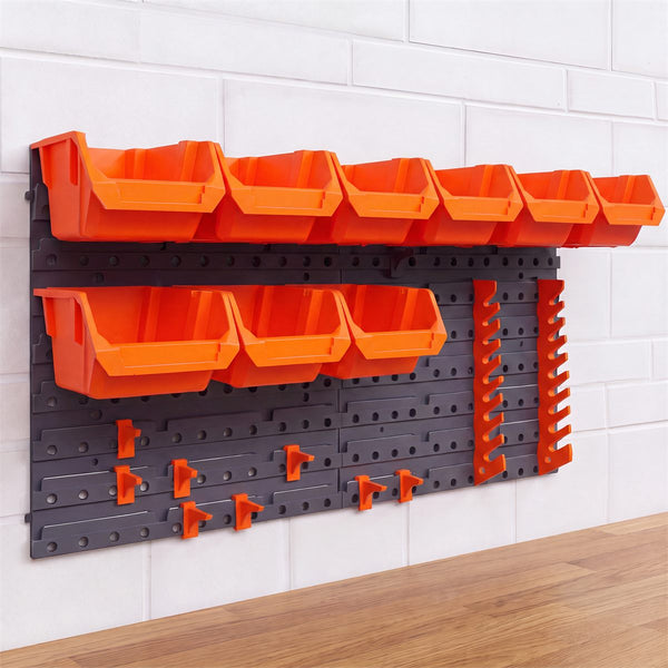 Pegboard Wall Kit MP9102 – Panels, 9 Bins, 10 Hooks & 2 Combs, Orange