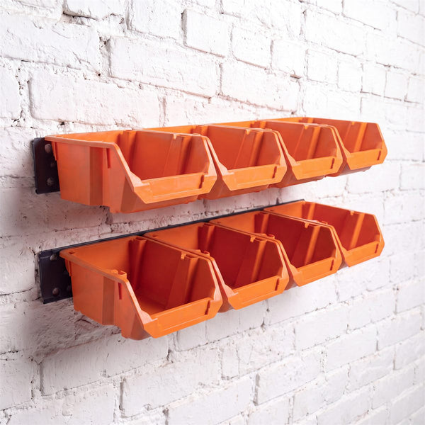 Small Bin Kit – 8 Bins + 2 Wall Rails, Orange